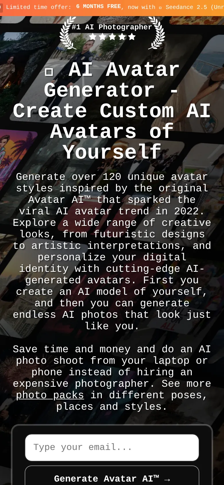 Mobile view of avatarai.me