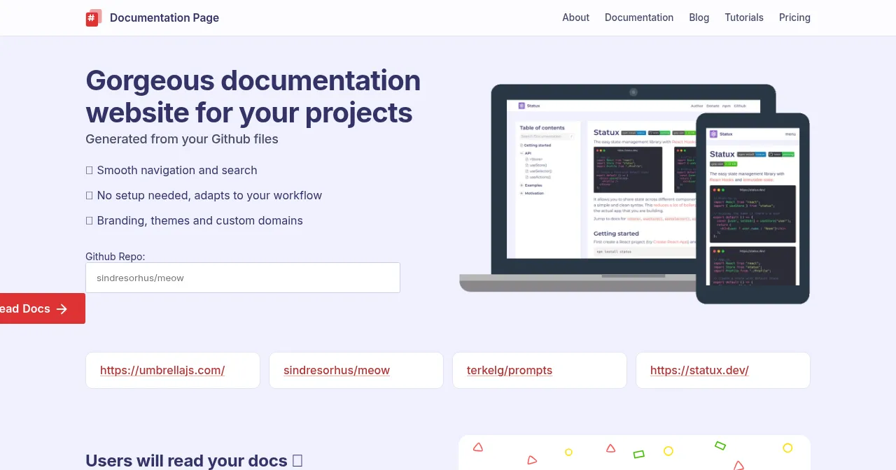 Desktop view of documentation.page