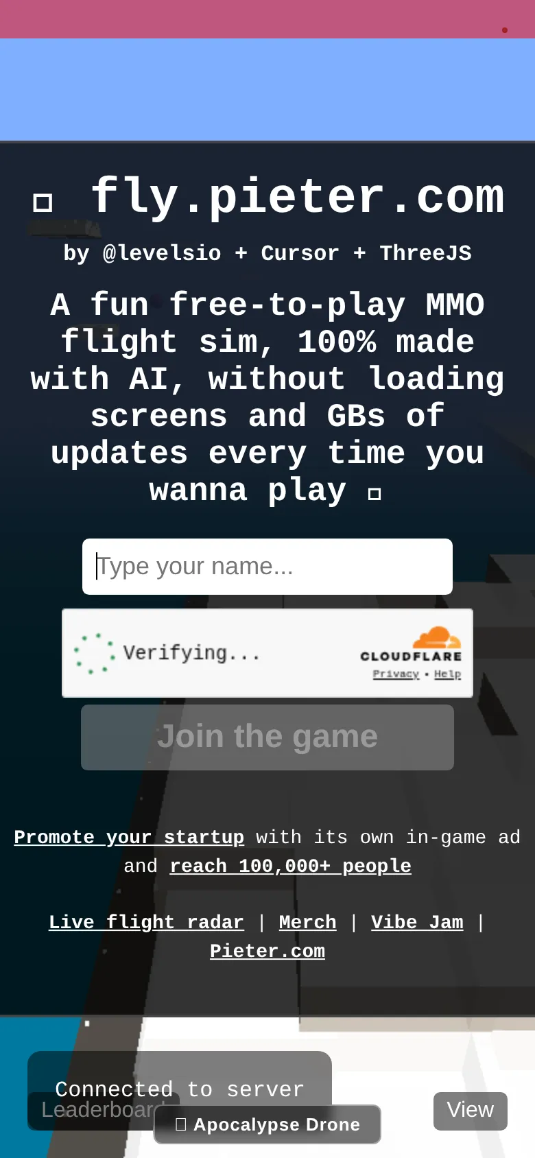 Mobile view of fly.pieter.com