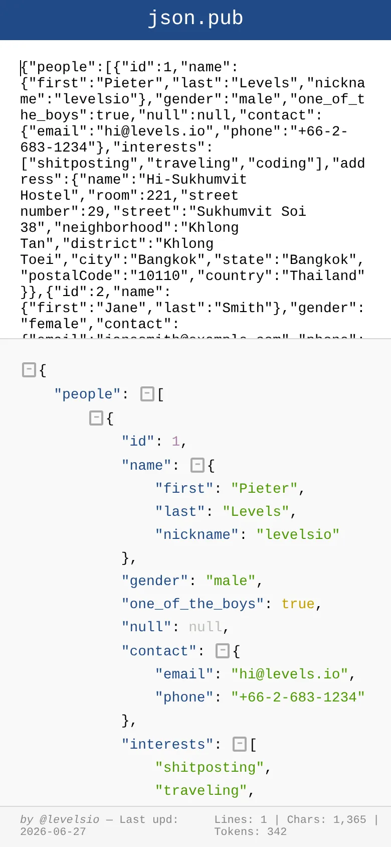 Mobile view of json.pub