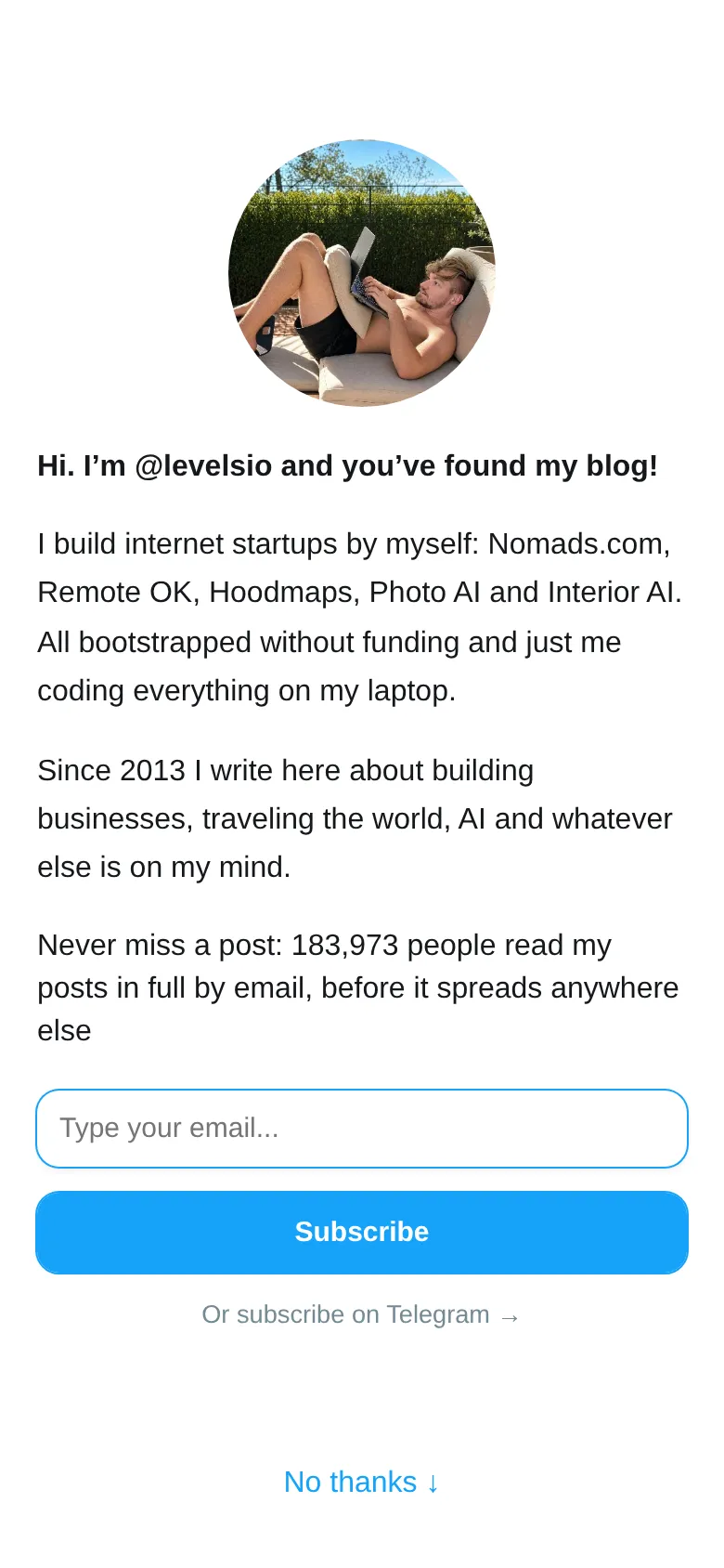 Mobile view of levels.io