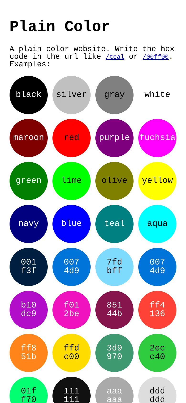Mobile view of plain-color.com