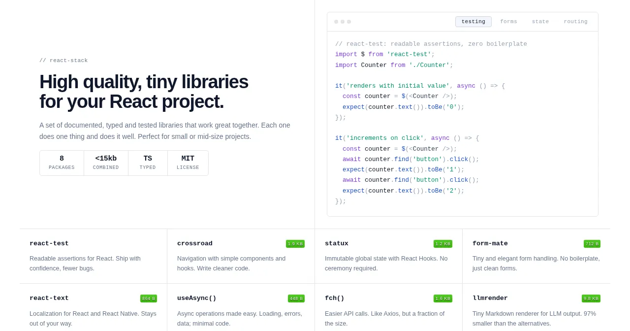 Desktop view of react-stack.com