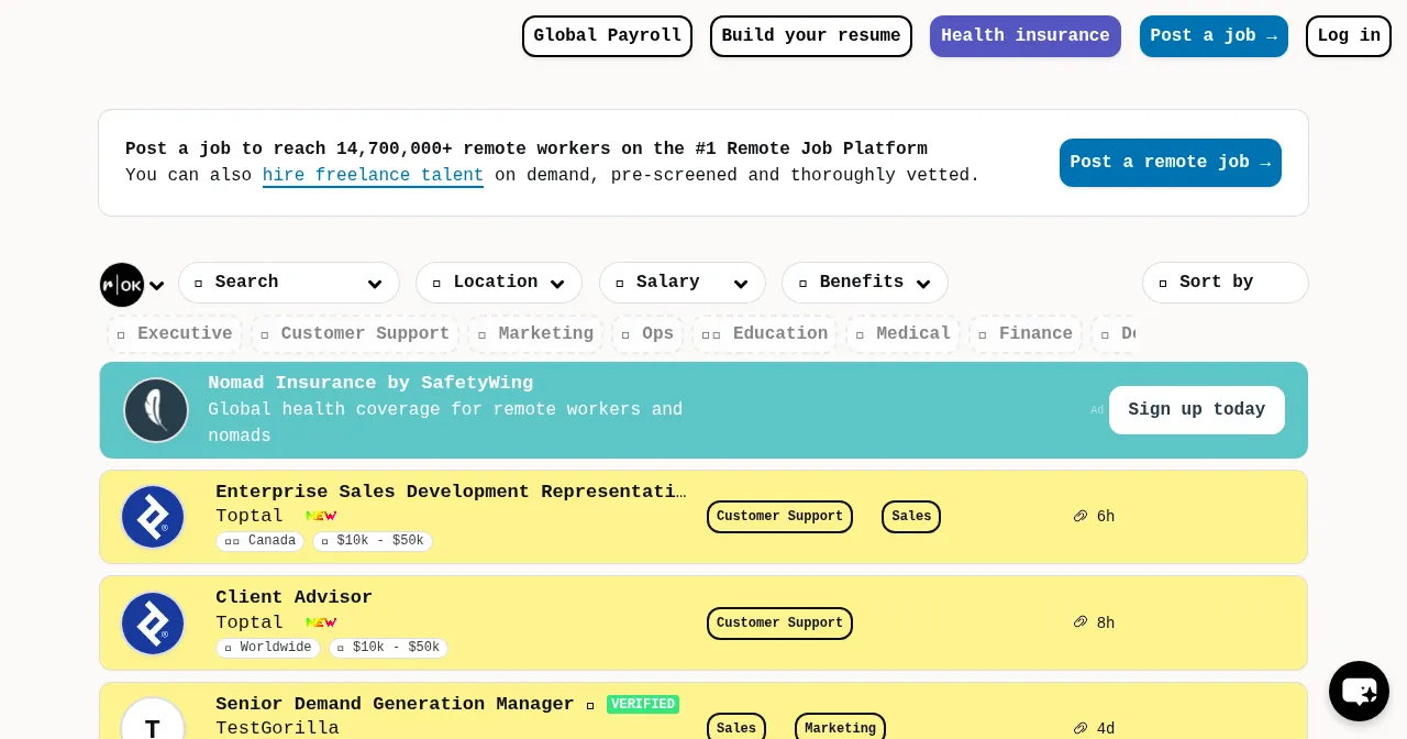 Desktop view of remoteok.io