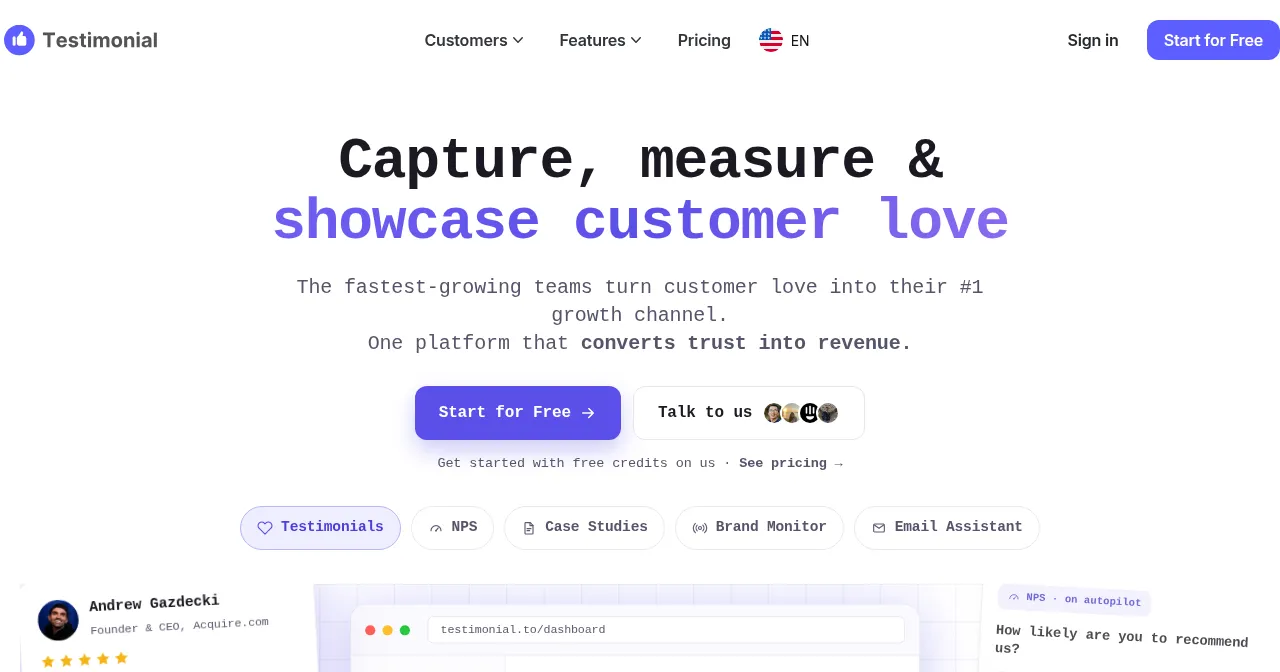 Desktop view of testimonial.to
