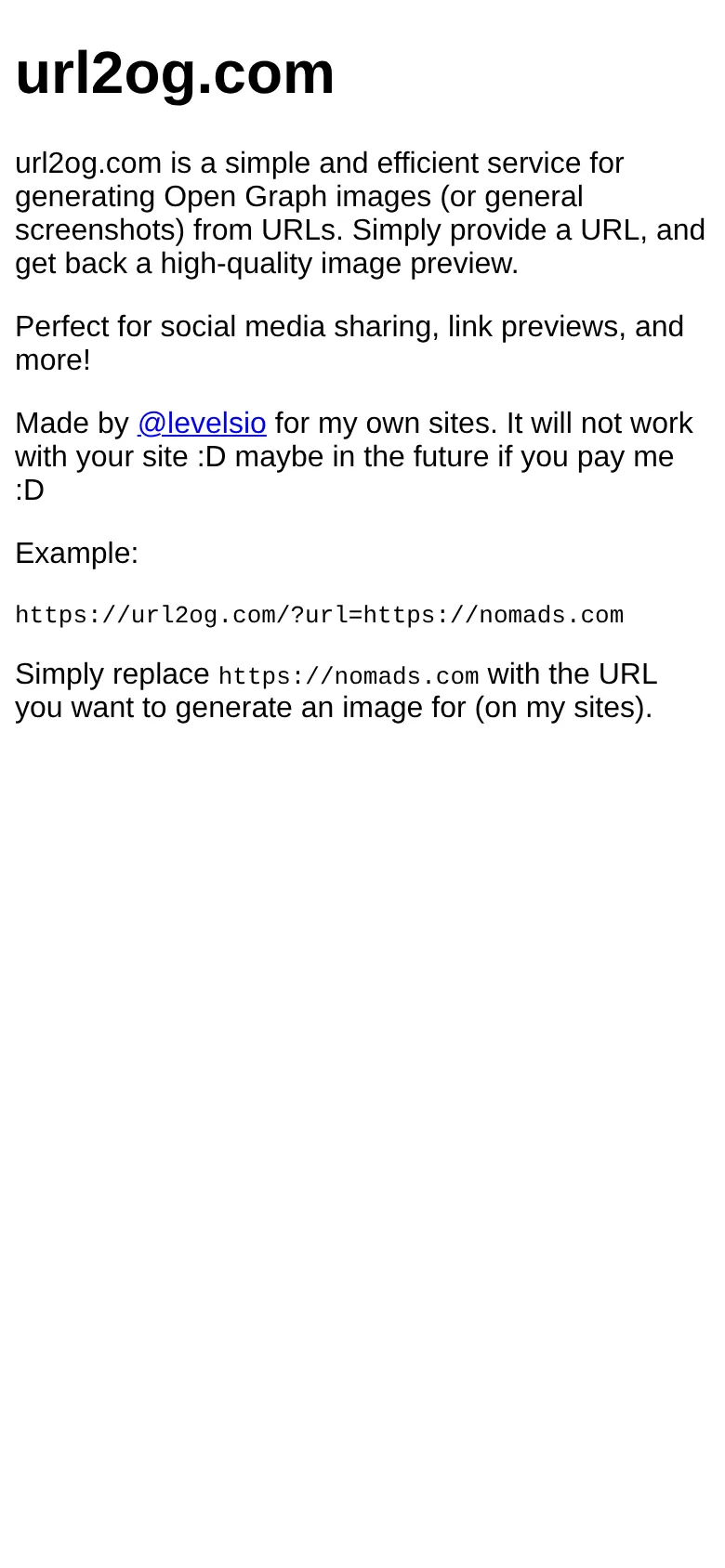 Mobile view of url2og.com