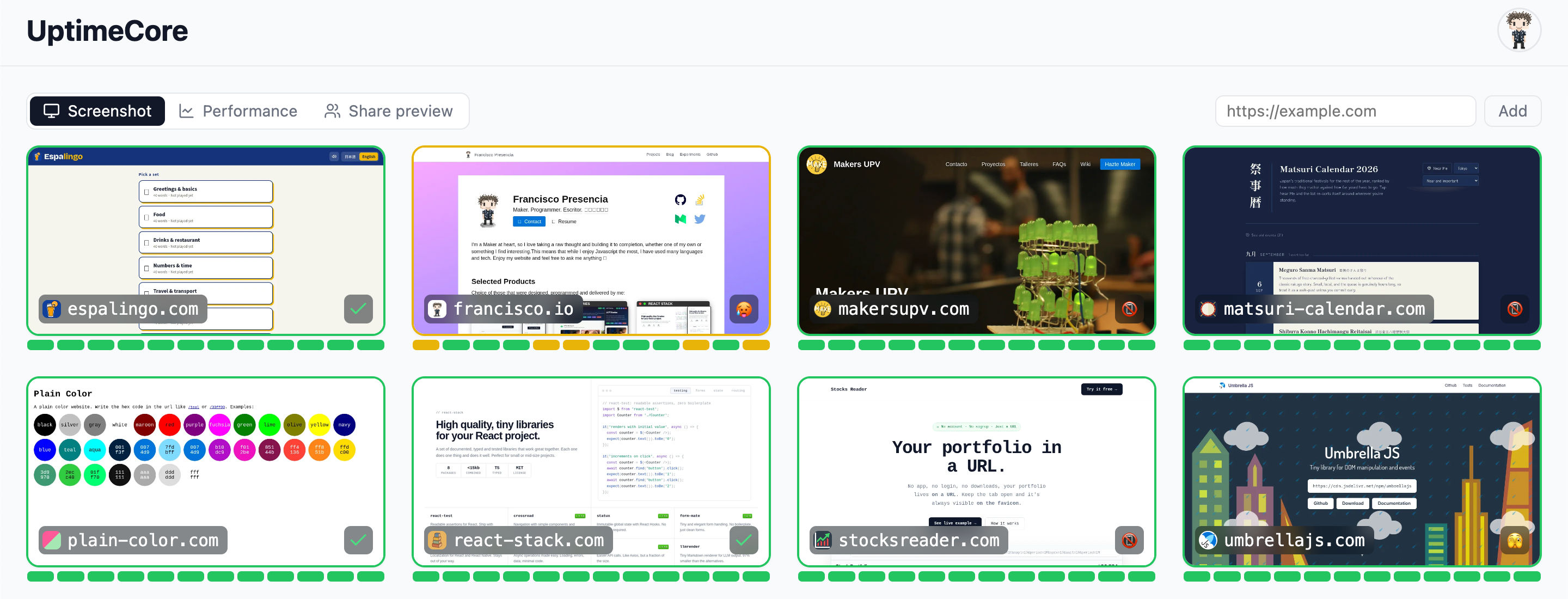 UptimeCore dashboard